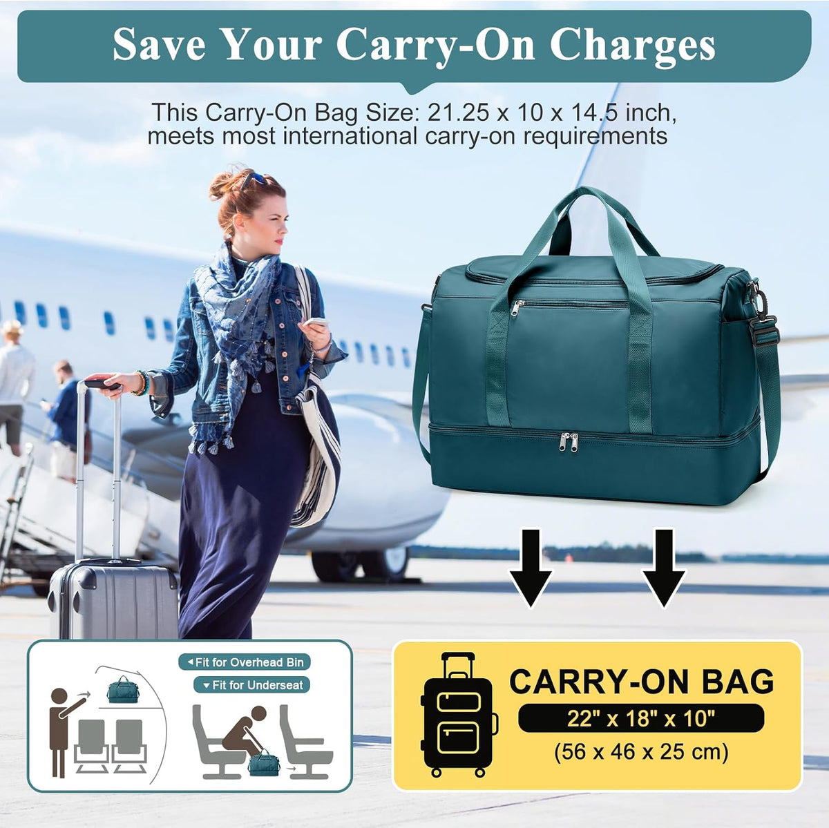 Extra Large Travel Duffle Bag, Carry-On Weekender Bags for Women Travel - Colors B
