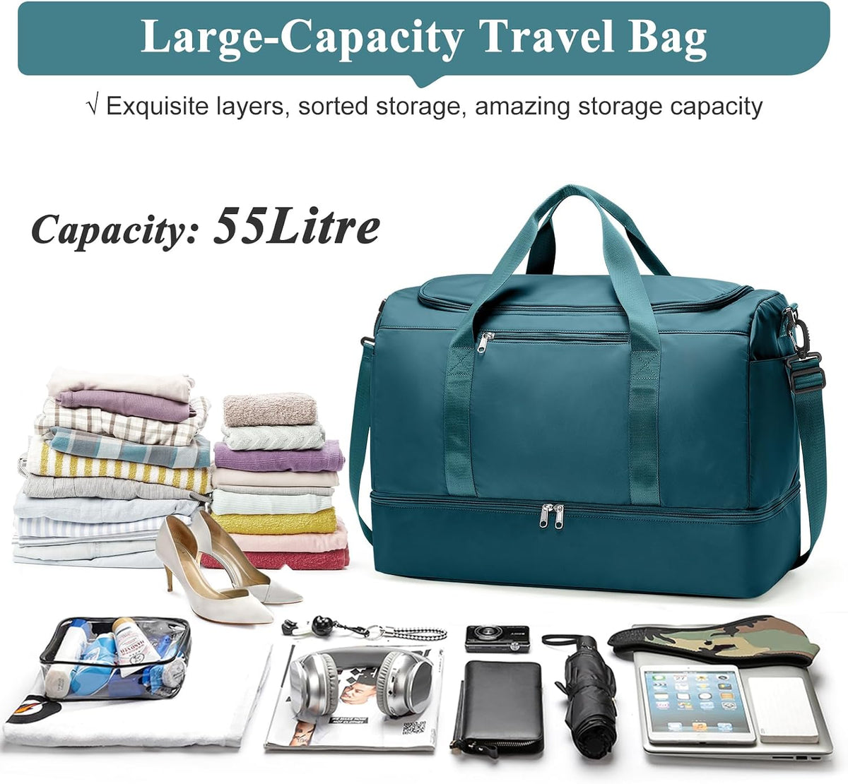 Extra Large Travel Duffle Bag, Carry-On Weekender Bags for Women Travel - Colors B