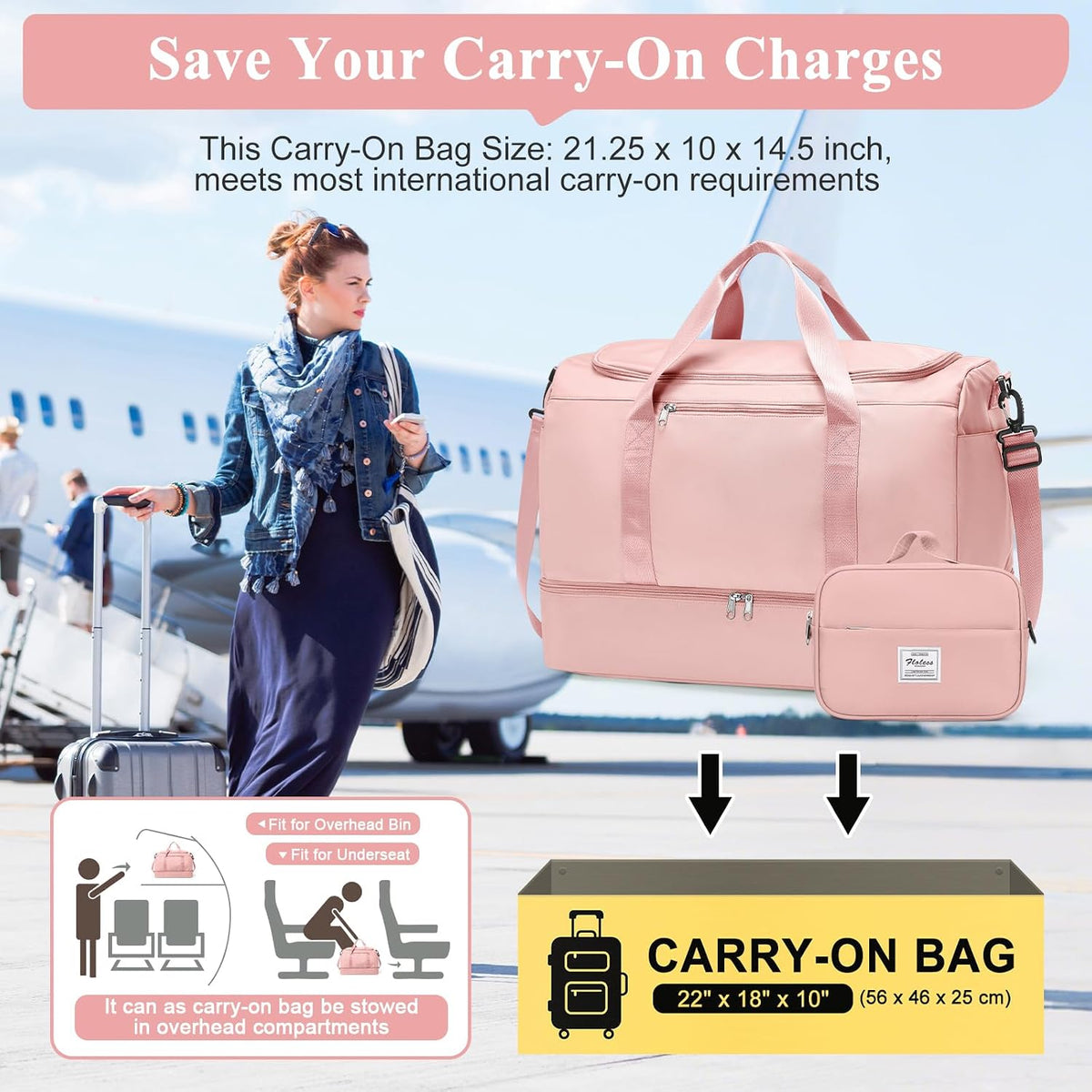 Extra Large Travel Duffle Bag, Carry-On Weekender Bags for Women Travel - Colors B