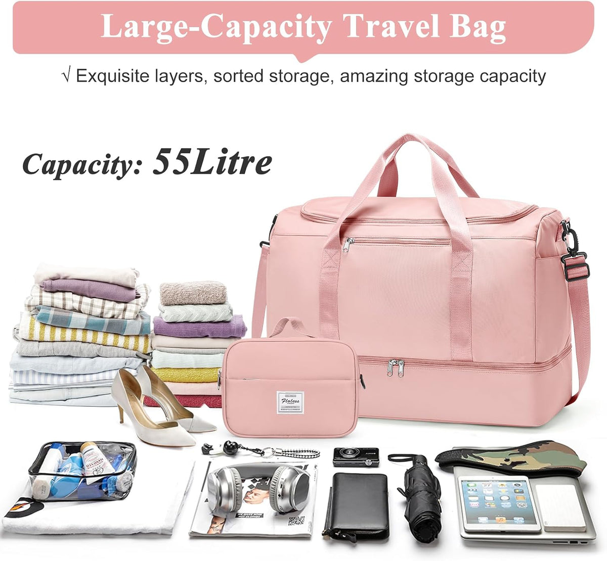 Extra Large Travel Duffle Bag, Carry-On Weekender Bags for Women Travel - Colors B