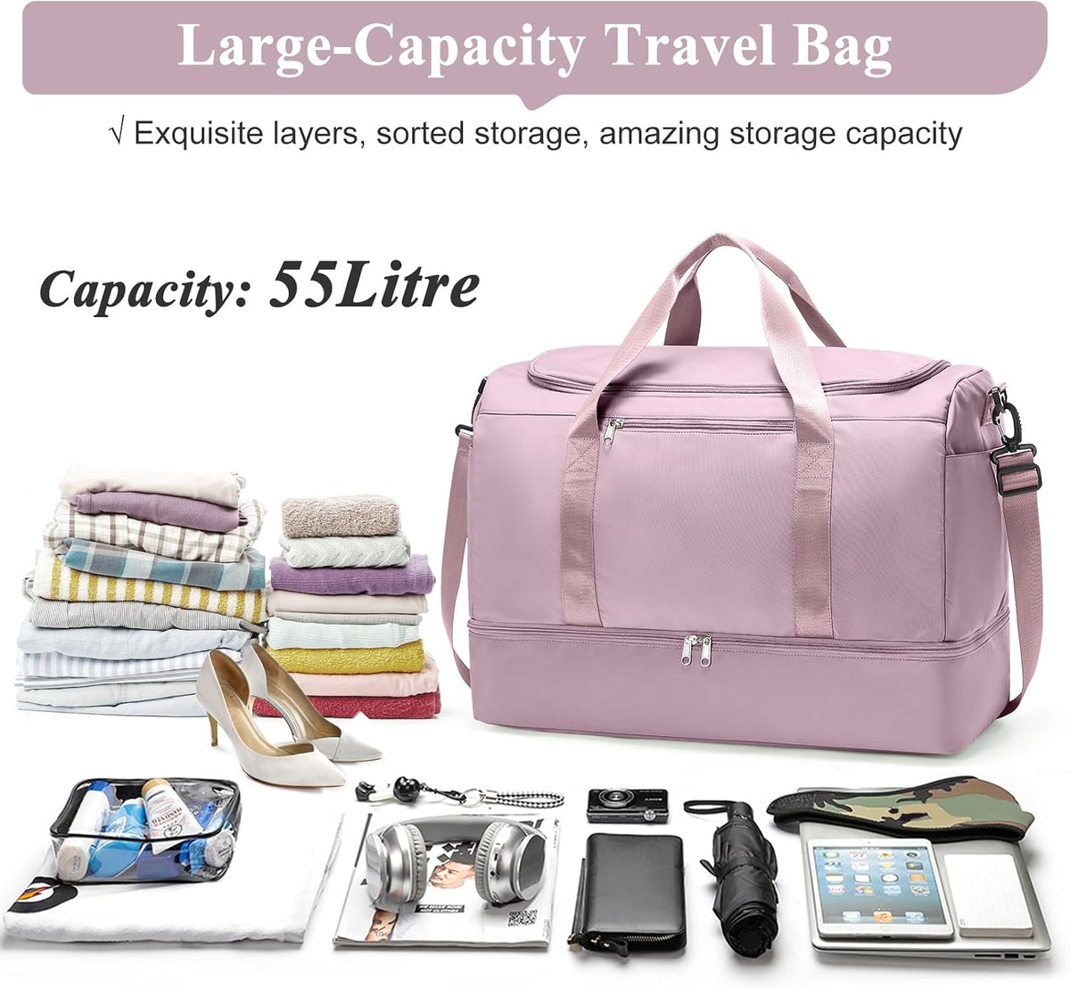 Extra Large Travel Duffle Bag, Carry-On Weekender Bags for Women Travel - Colors B