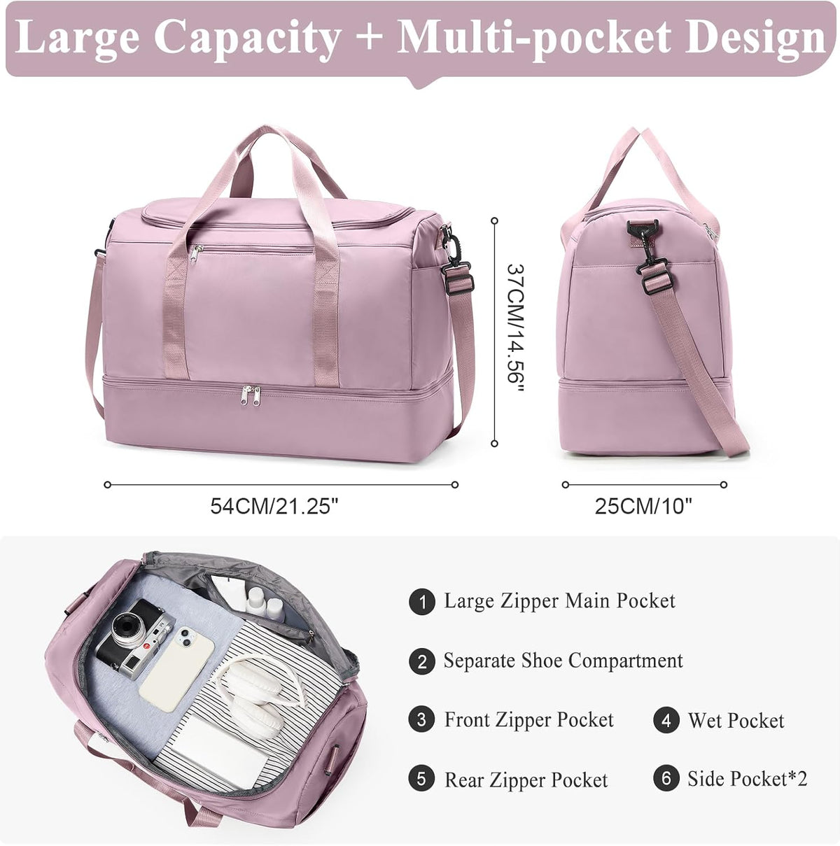 Extra Large Travel Duffle Bag, Carry-On Weekender Bags for Women Travel - Colors B