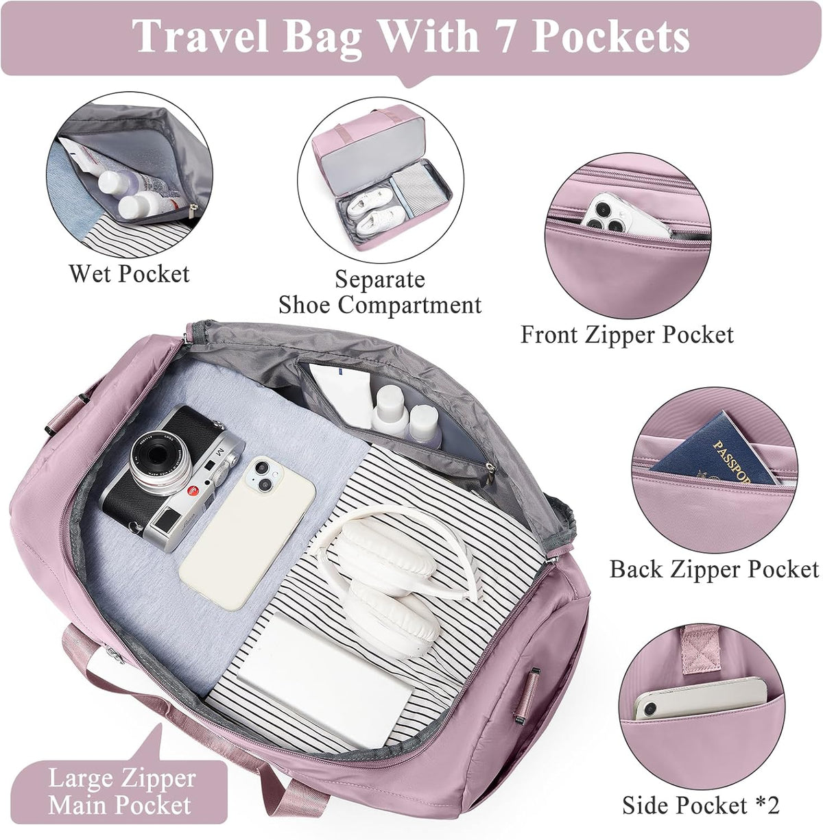 Extra Large Travel Duffle Bag, Carry-On Weekender Bags for Women Travel - Colors B