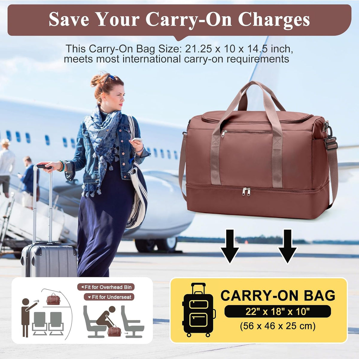 Extra Large Travel Duffle Bag, Carry-On Weekender Bags for Women Travel - Colors B