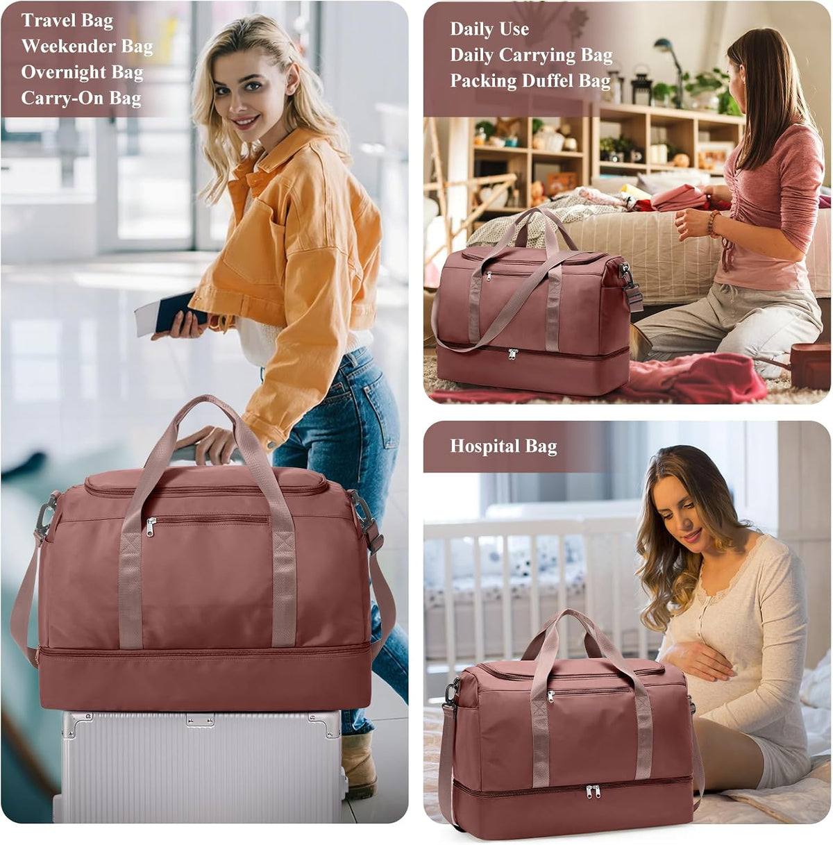 Extra Large Travel Duffle Bag, Carry-On Weekender Bags for Women Travel - Colors B