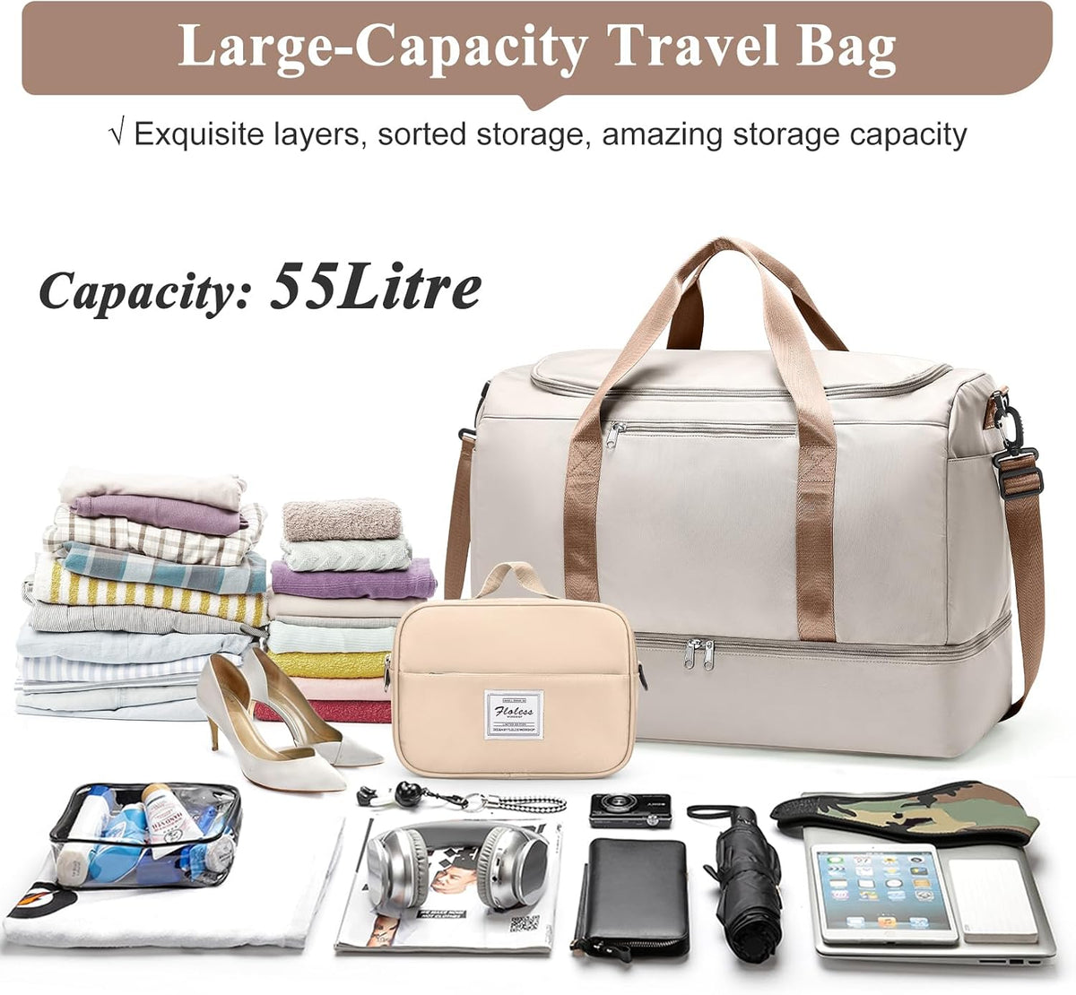 Extra Large Travel Duffle Bag, Carry-On Weekender Bags for Women Travel - Colors B