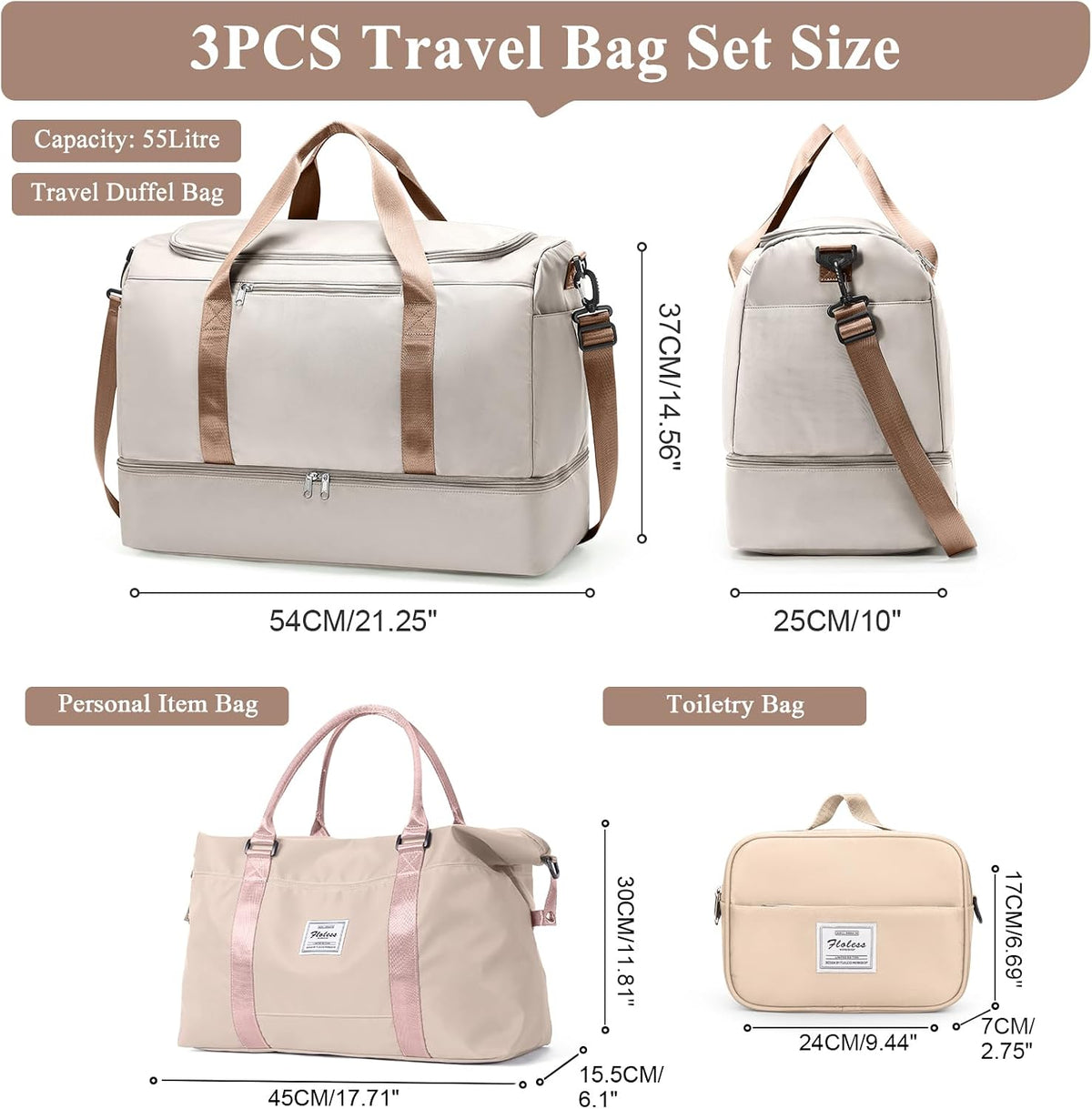 Extra Large Travel Duffle Bag, Carry-On Weekender Bags for Women Travel - Colors B