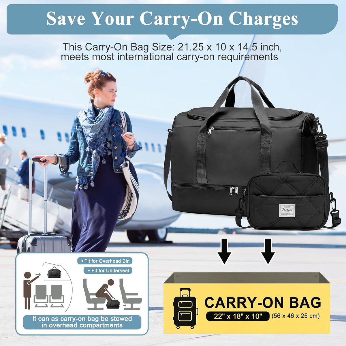 Extra Large Travel Duffle Bag, Carry-On Weekender Bags for Women Travel - Colors B