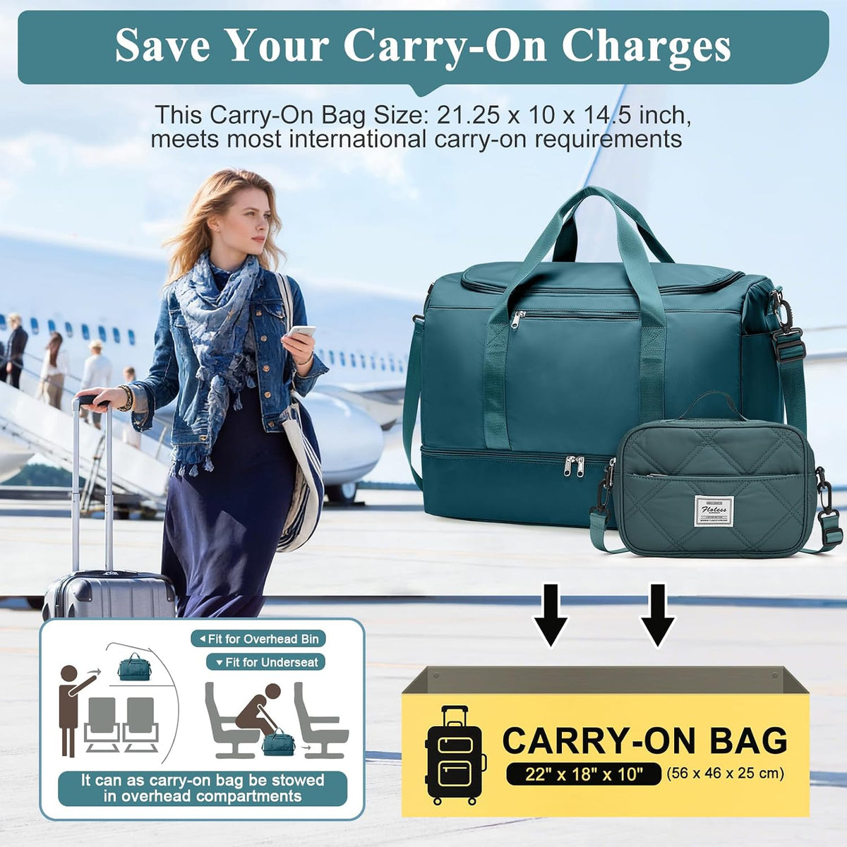 Extra Large Travel Duffle Bag, Carry-On Weekender Bags for Women Travel - Colors B