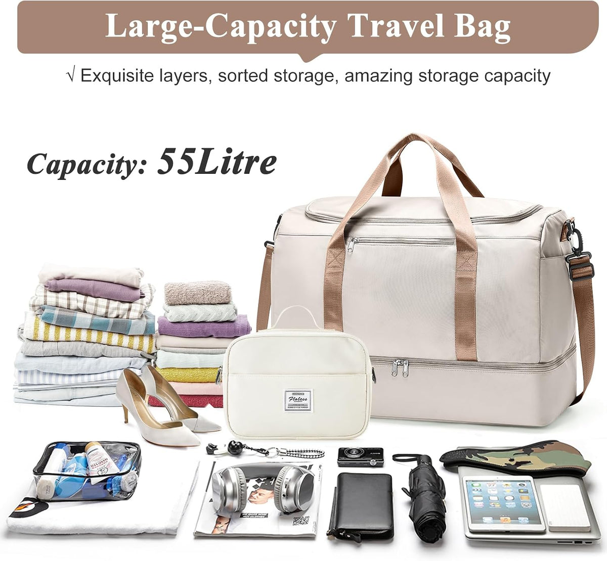 Extra Large Travel Duffle Bag, Carry-On Weekender Bags for Women Travel - Colors B