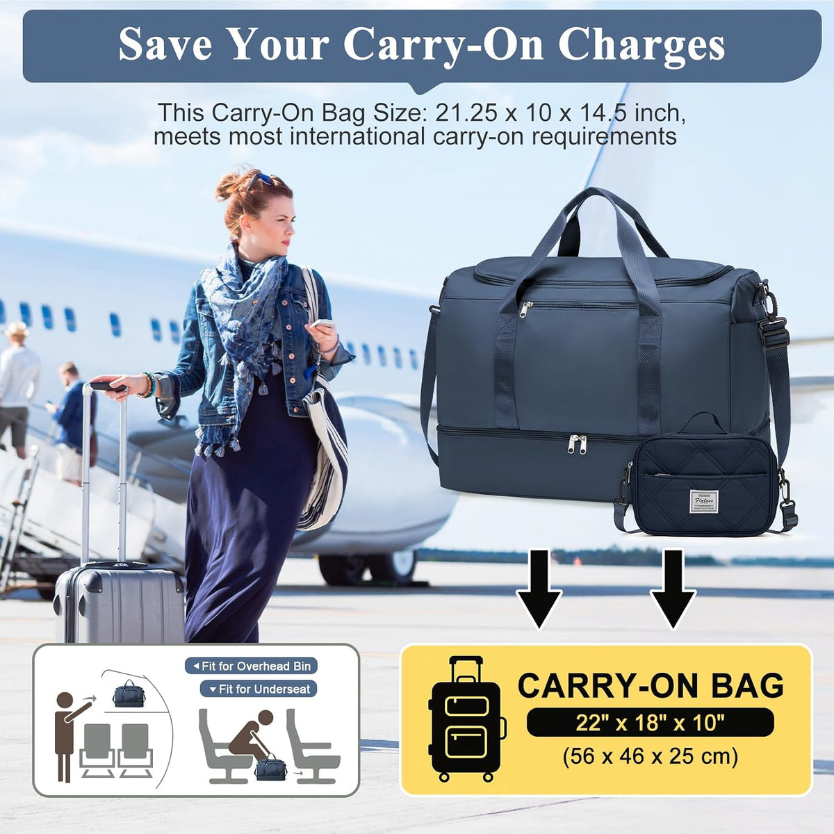 Extra Large Travel Duffle Bag, Carry-On Weekender Bags for Women Travel - Colors B