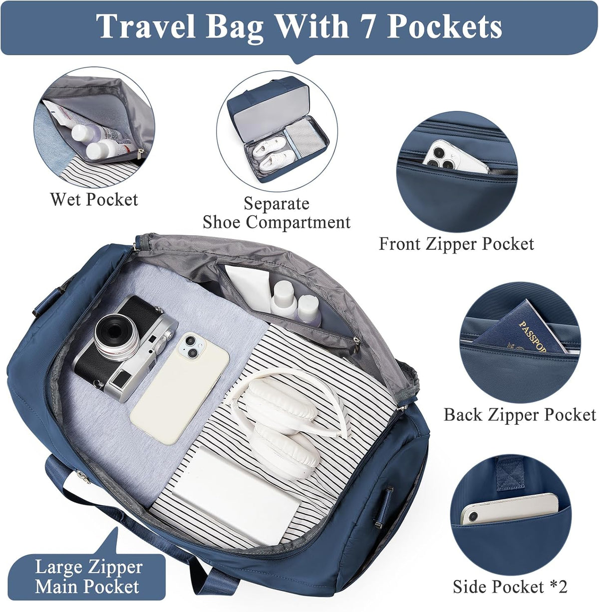 Extra Large Travel Duffle Bag, Carry-On Weekender Bags for Women Travel - Colors B