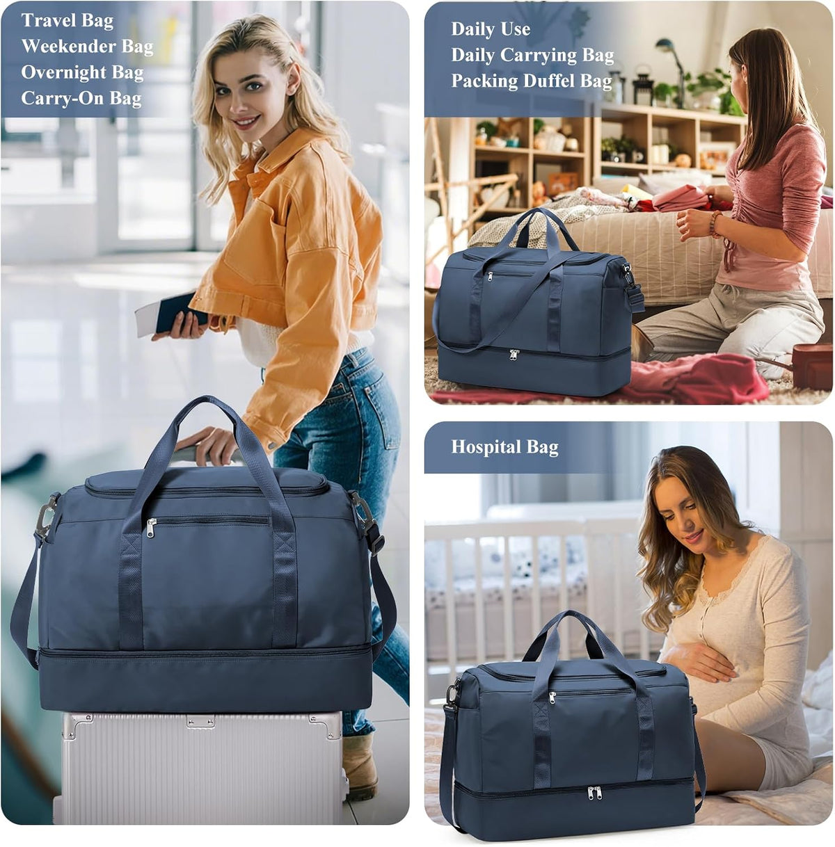 Extra Large Travel Duffle Bag, Carry-On Weekender Bags for Women Travel - Colors B