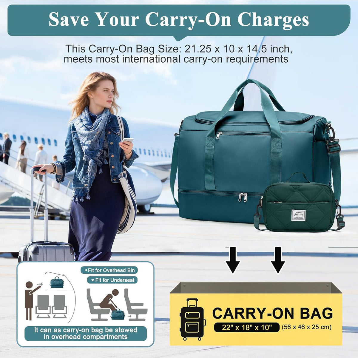 Extra Large Travel Duffle Bag, Carry-On Weekender Bags for Women Travel - Colors B