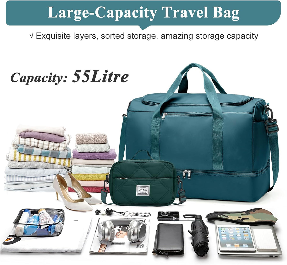 Extra Large Travel Duffle Bag, Carry-On Weekender Bags for Women Travel - Colors B