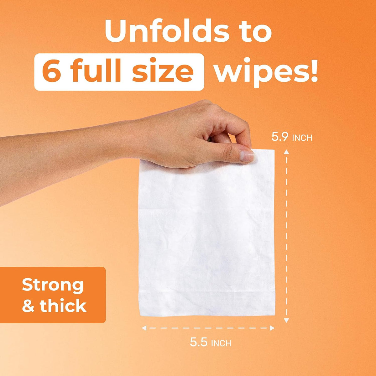 Impossibly Compact Travel Wipes - 99.5% Water - Safe for Sensitive Skin & Hypoallergenic, Resealable, Thick & Durable - For Adults & Kids - Unscented, 10 Pack Total 60 Wipes