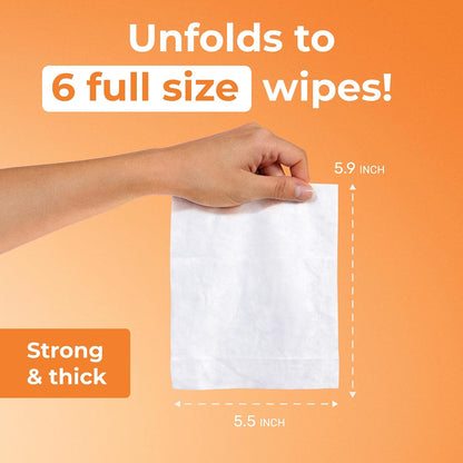 Impossibly Compact Travel Wipes - 99.5% Water - Safe for Sensitive Skin & Hypoallergenic, Resealable, Thick & Durable - For Adults & Kids - Unscented, 10 Pack Total 60 Wipes