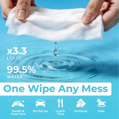 Impossibly Compact Travel Wipes - 99.5% Water - Safe for Sensitive Skin & Hypoallergenic, Resealable, Thick & Durable - For Adults & Kids - Unscented, 10 Pack Total 60 Wipes