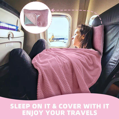 3 in 1 Travel Blanket Pillow Set - 350 GSM Thick Travel Blanket Airplane Compact with Bag, Soft Bag with a Pocket, Inflatable Travel Pillow for Camping & Car Trip(Mint Green)
