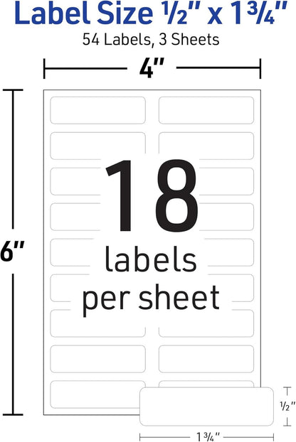 No-Iron Fabric Labels, 1/2" x 1-3/4", Washer and Dryer-Safe Waterproof Labels, Non-Printable, 54 Total (40720)