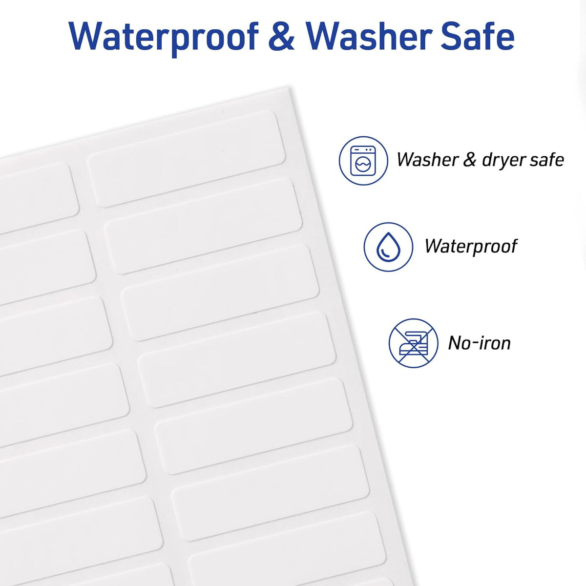 No-Iron Fabric Labels, 1/2" x 1-3/4", Washer and Dryer-Safe Waterproof Labels, Non-Printable, 54 Total (40720)