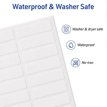 No-Iron Fabric Labels, 1/2" x 1-3/4", Washer and Dryer-Safe Waterproof Labels, Non-Printable, 54 Total (40720)