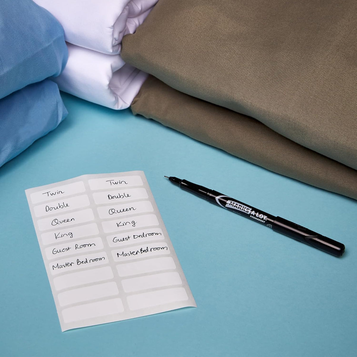 No-Iron Fabric Labels, 1/2" x 1-3/4", Washer and Dryer-Safe Waterproof Labels, Non-Printable, 54 Total (40720)