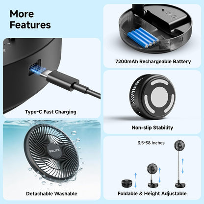 X8 Portable Oscillating Camping Fan for Travel