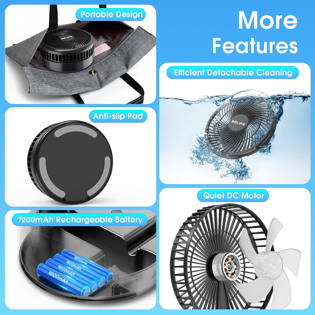 X8 Portable Oscillating Camping Fan for Travel