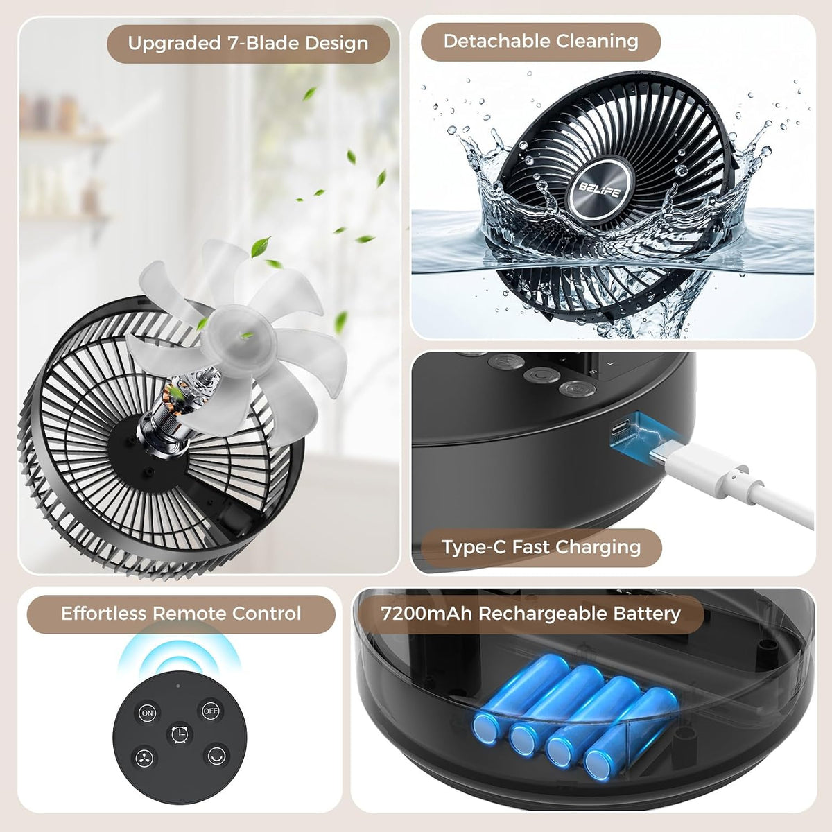 X8 Portable Oscillating Camping Fan for Travel