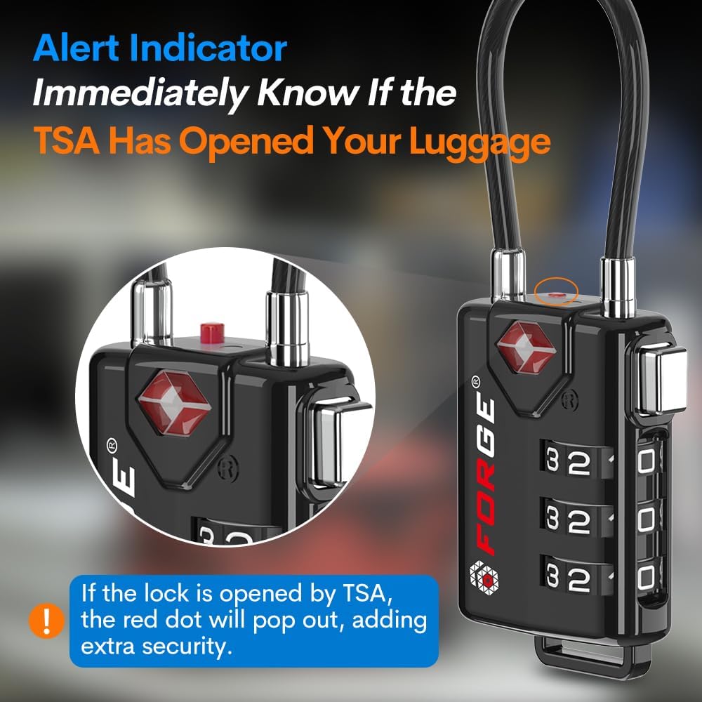 TSA Approved Luggage Locks, Open Alert Cable Lock, 4 Colors