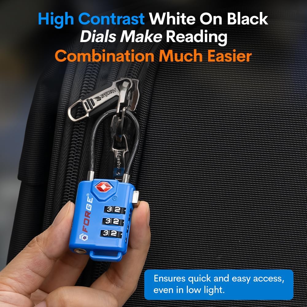 TSA Approved Luggage Locks, Open Alert Cable Lock, 4 Colors