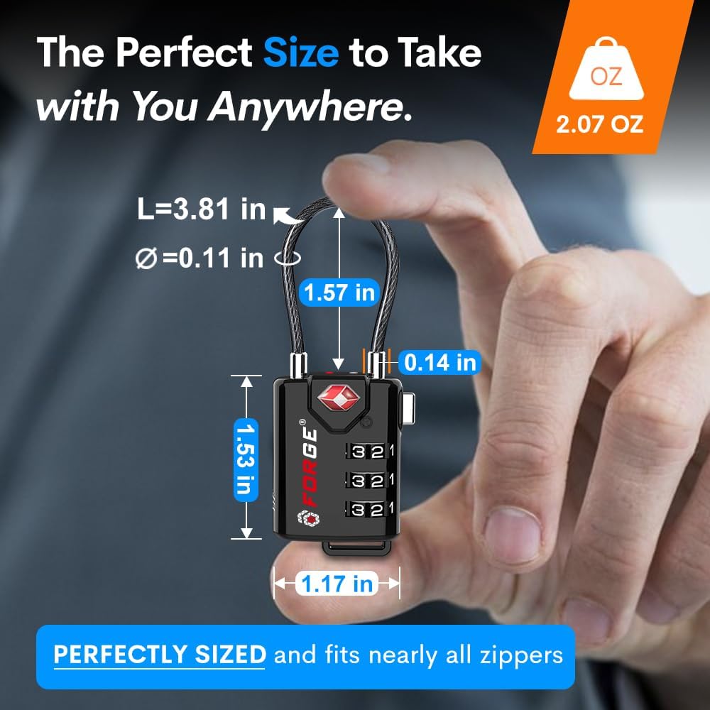TSA Approved Luggage Locks, Open Alert Cable Lock, 4 Colors