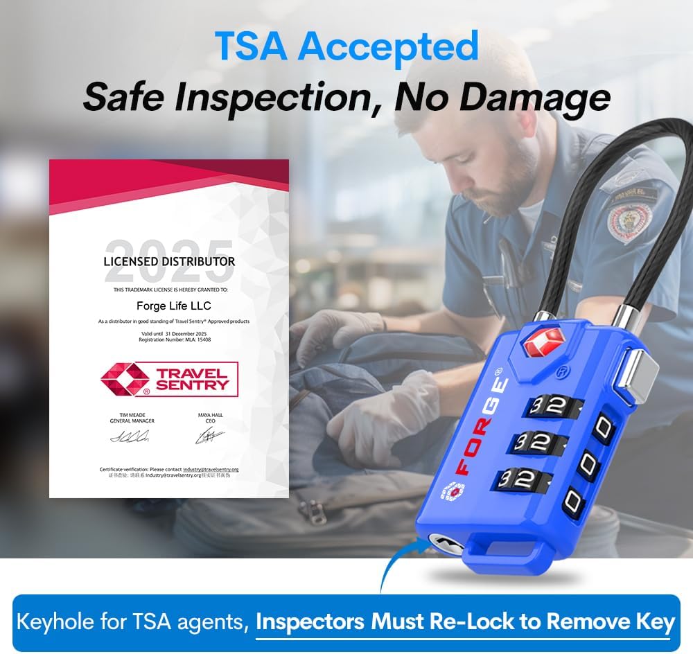 TSA Approved Luggage Locks, Open Alert Cable Lock, 4 Colors
