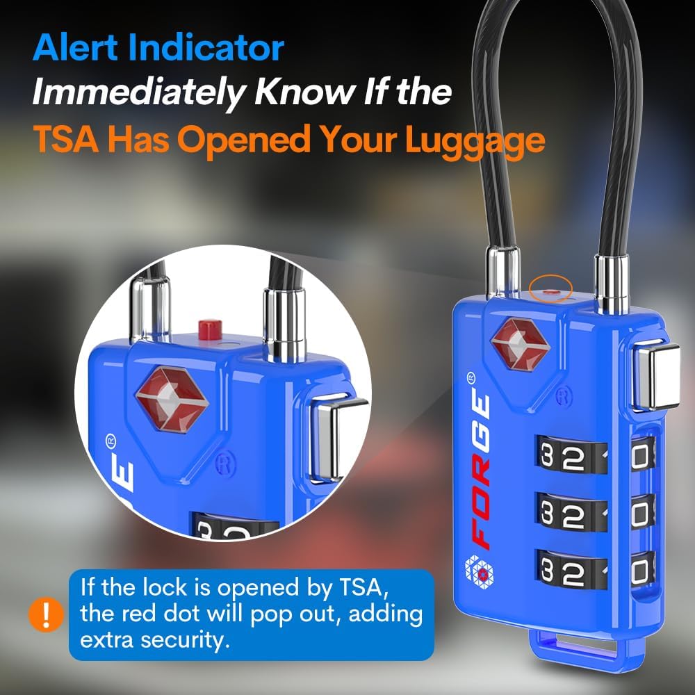 TSA Approved Luggage Locks, Open Alert Cable Lock, 4 Colors