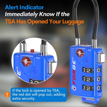 TSA Approved Luggage Locks, Open Alert Cable Lock, 4 Colors