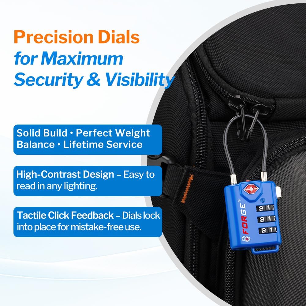 TSA Approved Luggage Locks, Open Alert Cable Lock, 4 Colors