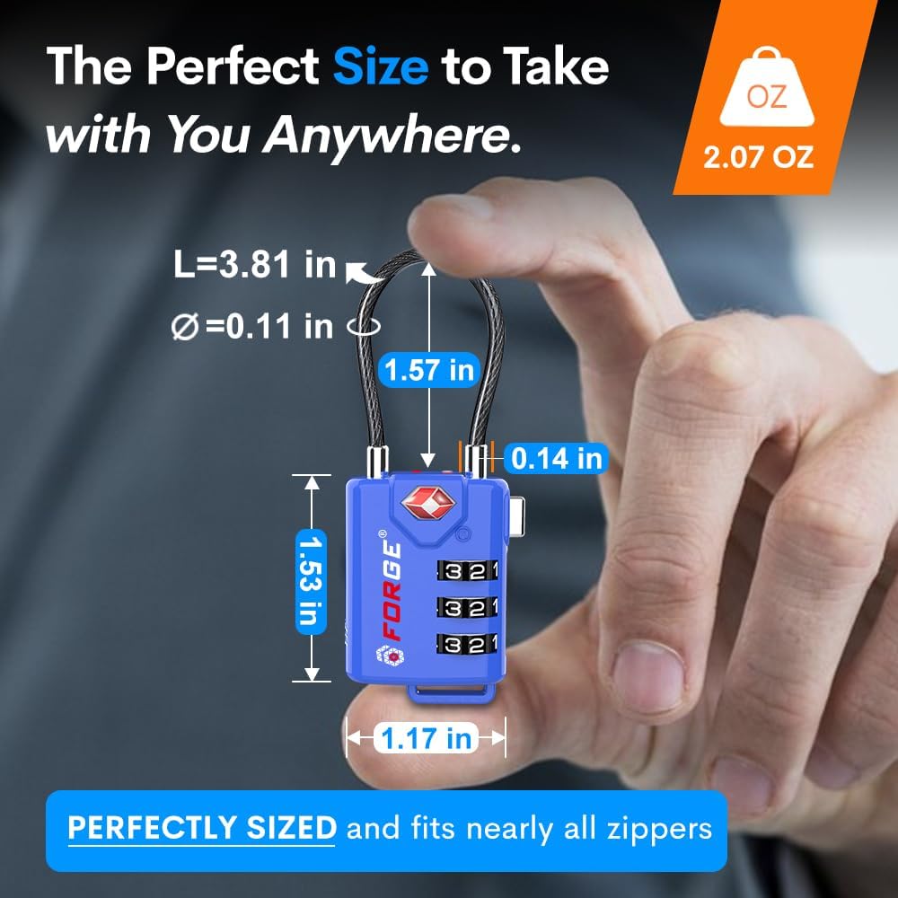TSA Approved Luggage Locks, Open Alert Cable Lock, 4 Colors