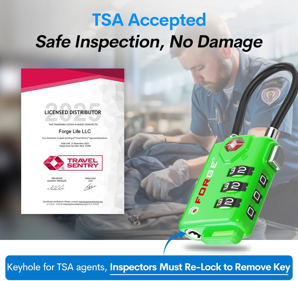 TSA Approved Luggage Locks, Open Alert Cable Lock, 4 Colors