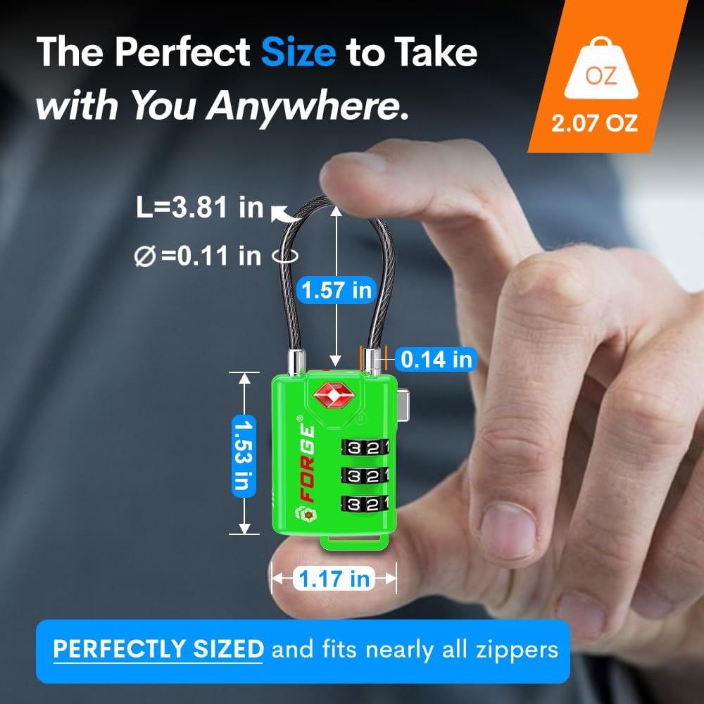 TSA Approved Luggage Locks, Open Alert Cable Lock, 4 Colors