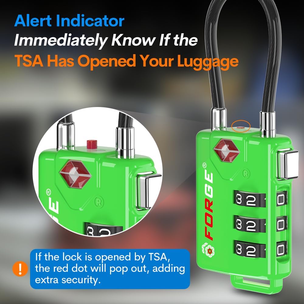 TSA Approved Luggage Locks, Open Alert Cable Lock, 4 Colors