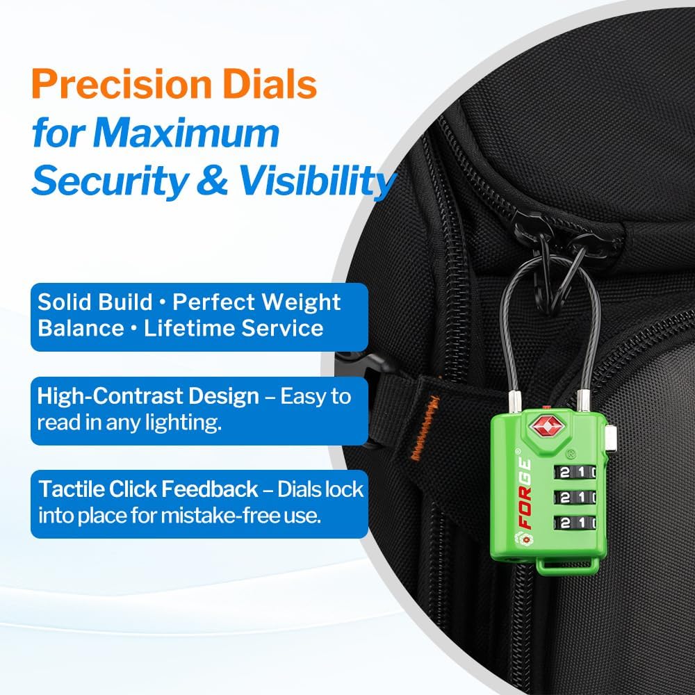 TSA Approved Luggage Locks, Open Alert Cable Lock, 4 Colors