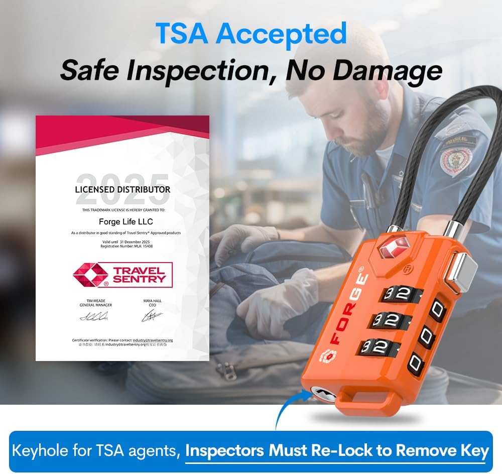 TSA Approved Luggage Locks, Open Alert Cable Lock, 4 Colors