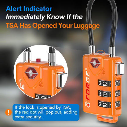 TSA Approved Luggage Locks, Open Alert Cable Lock, 4 Colors