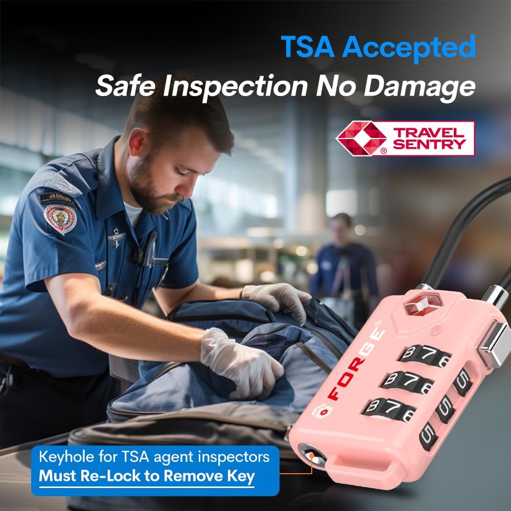 TSA Approved Luggage Locks, Open Alert Cable Lock, 4 Colors