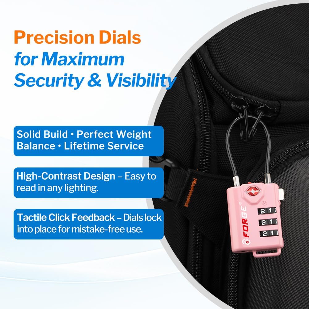 TSA Approved Luggage Locks, Open Alert Cable Lock, 4 Colors
