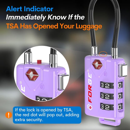 TSA Approved Luggage Locks, Open Alert Cable Lock, 4 Colors