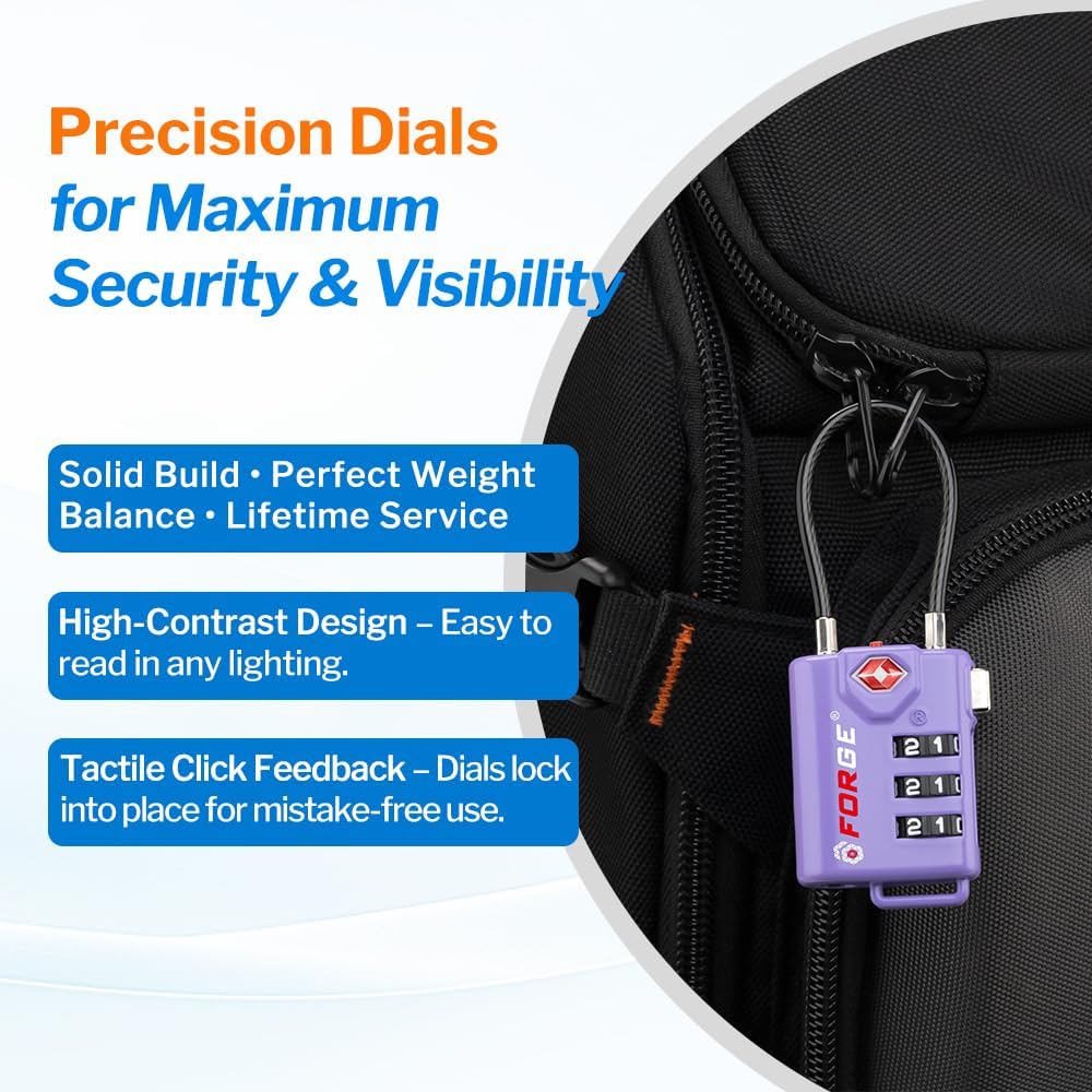 TSA Approved Luggage Locks, Open Alert Cable Lock, 4 Colors