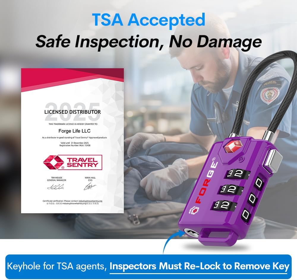 TSA Approved Luggage Locks, Open Alert Cable Lock, 4 Colors