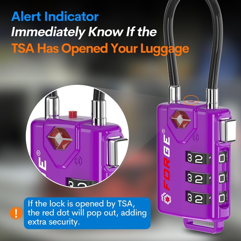 TSA Approved Luggage Locks, Open Alert Cable Lock, 4 Colors